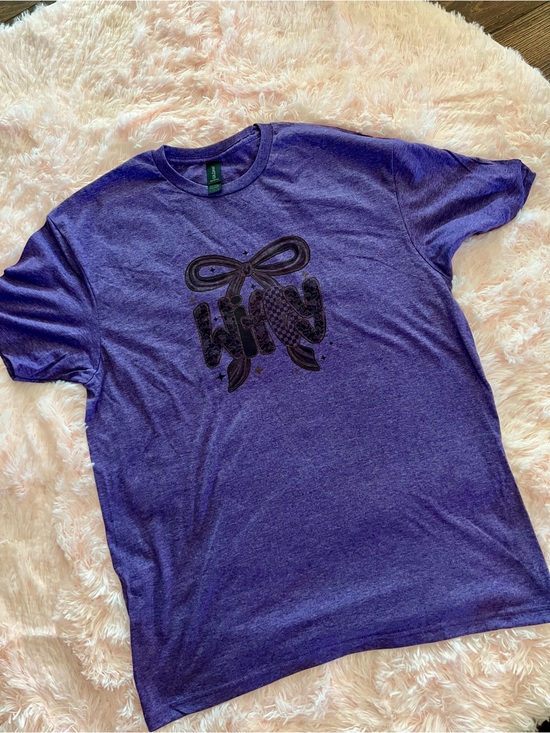 None Tops - Purple Graphic Crewneck T-Shirt - Camo Wifey - NEW S0003
